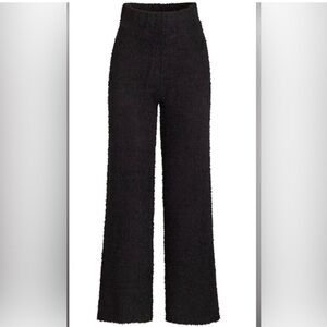 SKIMS Cozy Knit Fuzzy Teddy Sherpa Pants Black Wide Leg Stretch Lounge Size S/M